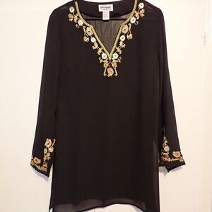 Unique Spectrum Black Tunic with Gold Embroidery and Sequin Detailing